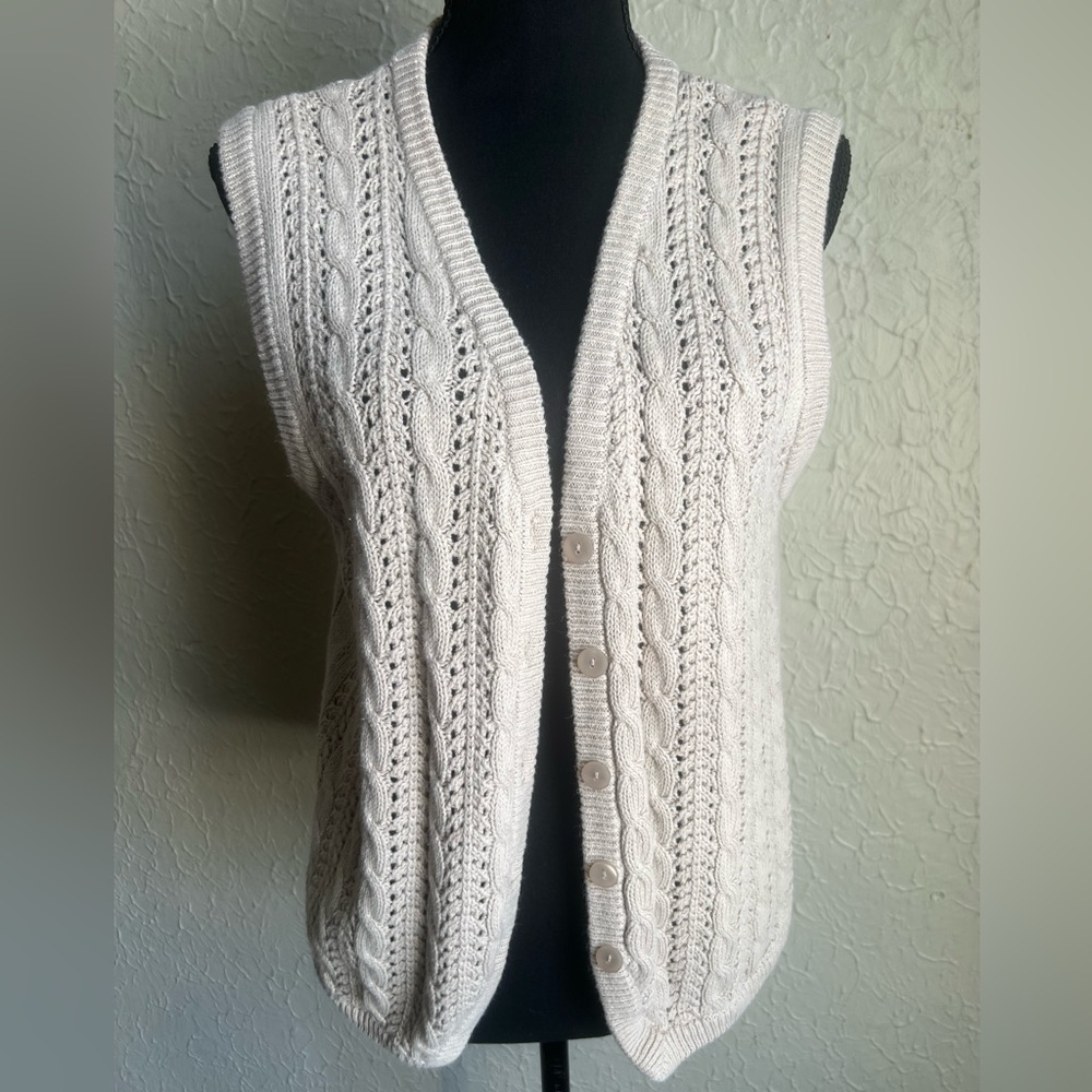 Appleseed's Ivory natural fiber Cable Knit Cardigan Vest grandmacore button
